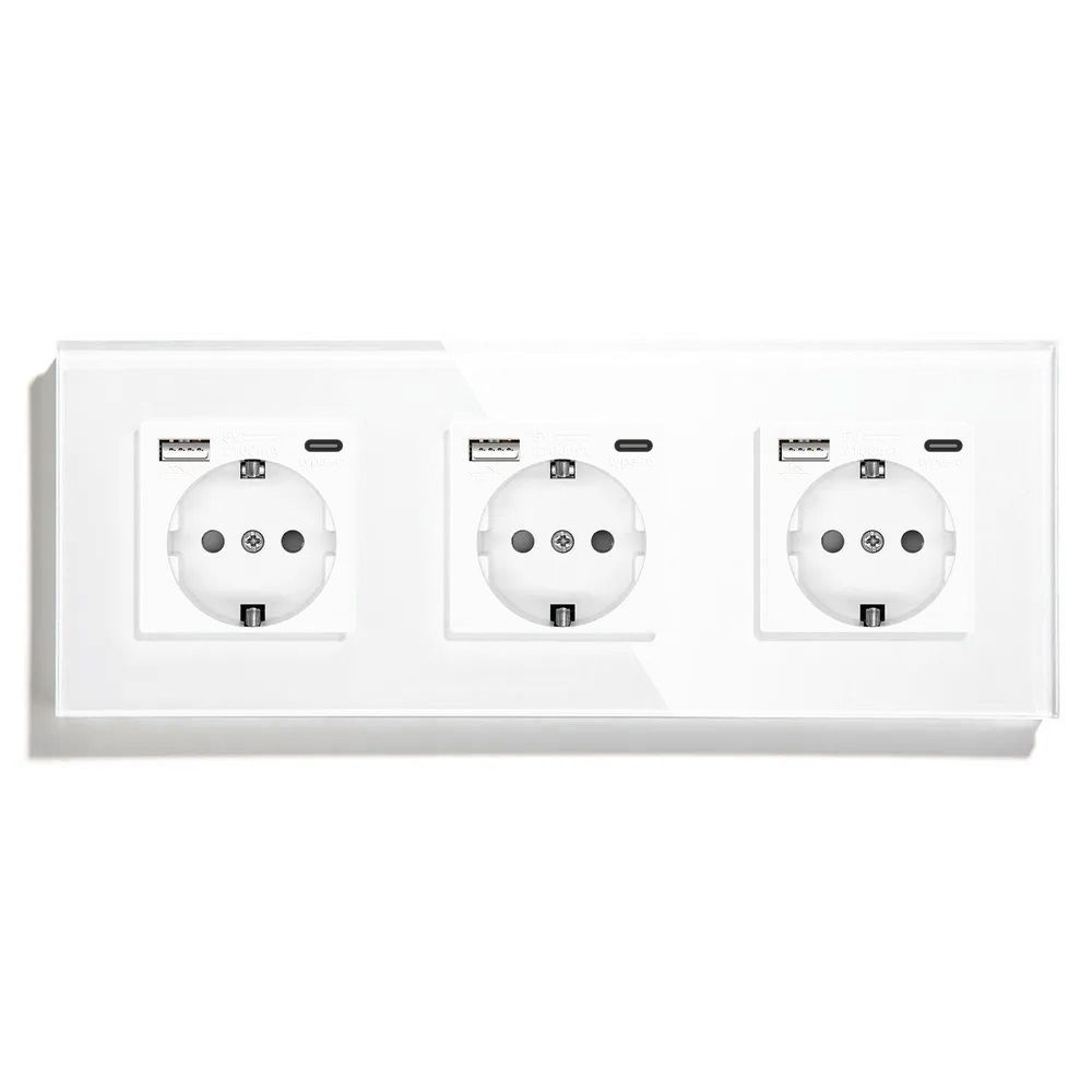 Купить Розетка электрическая 5 постов АC, зарядка 10W, стекло 370х86 мм, цвет белый в интернет-магазине Mvava.ru