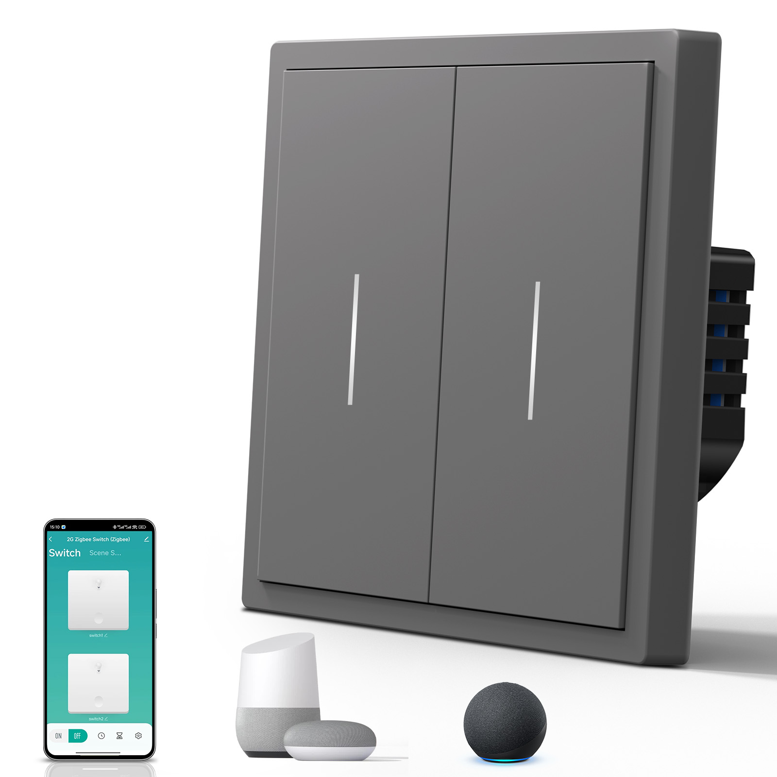 Умный выключатель Wi-Fi Scale, 2кл, 1 пост, рамка 86x86 мм, Алиса, цвет серый MVAVA