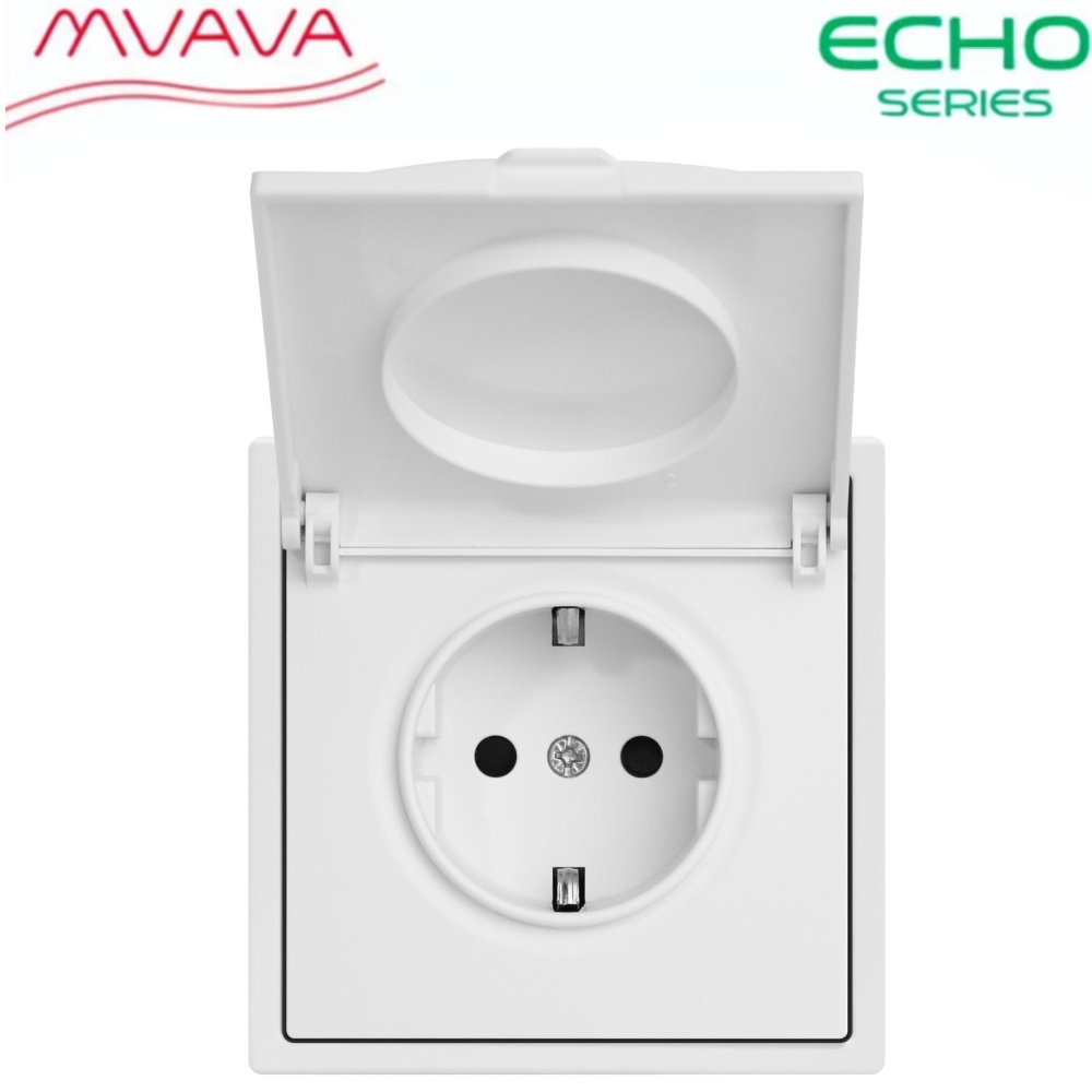 Купить Розетка с крышкой echo 1 пост 16А, пластик, цвет белый в интернет-магазине Mvava.ru