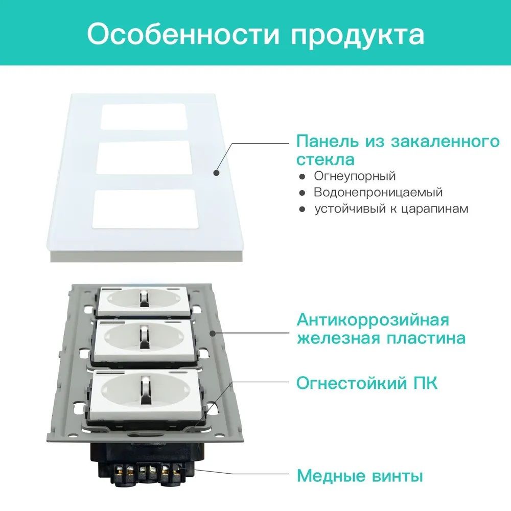 Купить Розетка электрическая 5 постов АC, зарядка 10W, стекло 370х86 мм, цвет белый в интернет-магазине Mvava.ru