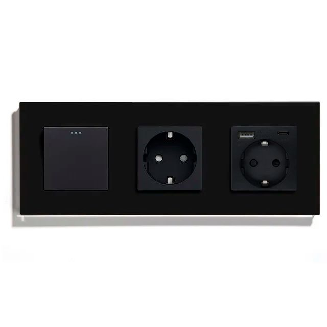 Купить Выключатель с розеткой, 1 клавиша 2 розетки c usb type-c, 3 поста (M1+2FAC) рамка стекло 228х86мм цв в интернет-магазине Mvava.ru