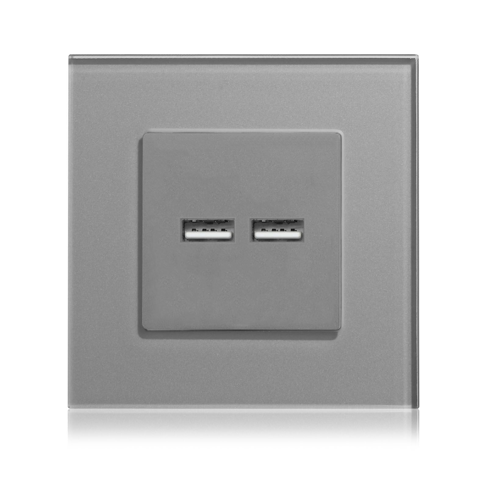 Купить Розетка электрическая с Usb АА, 1 пост 16А, рамка 86х86 стекло, цвет серый в интернет-магазине Mvava.ru