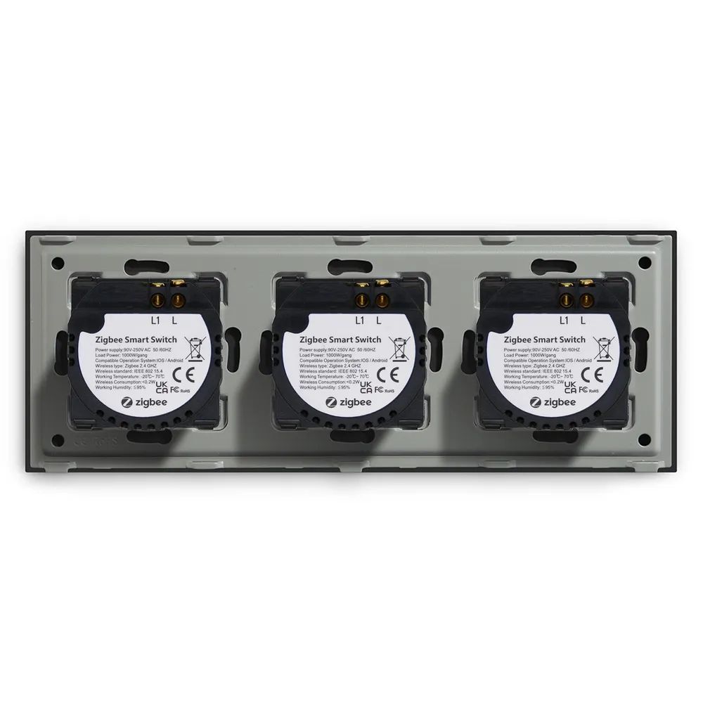 Купить Сенсорный выключатель ZigBee MVAVA, 3 кл. 3 поста (1G+1G+1G) стекло 228х86мм цвет черный в интернет-магазине Mvava.ru