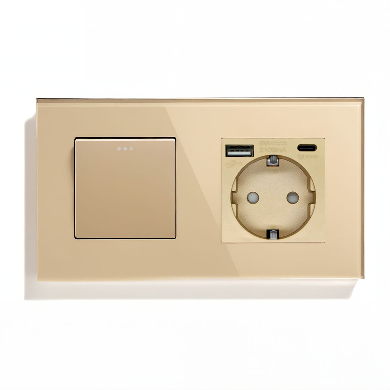Купить Выключатель с розеткой, 1 клавиша 1 розетка с usb type-c, 2 поста (М1+1FAC) рамка стекло 157х86мм цв в интернет-магазине Mvava.ru