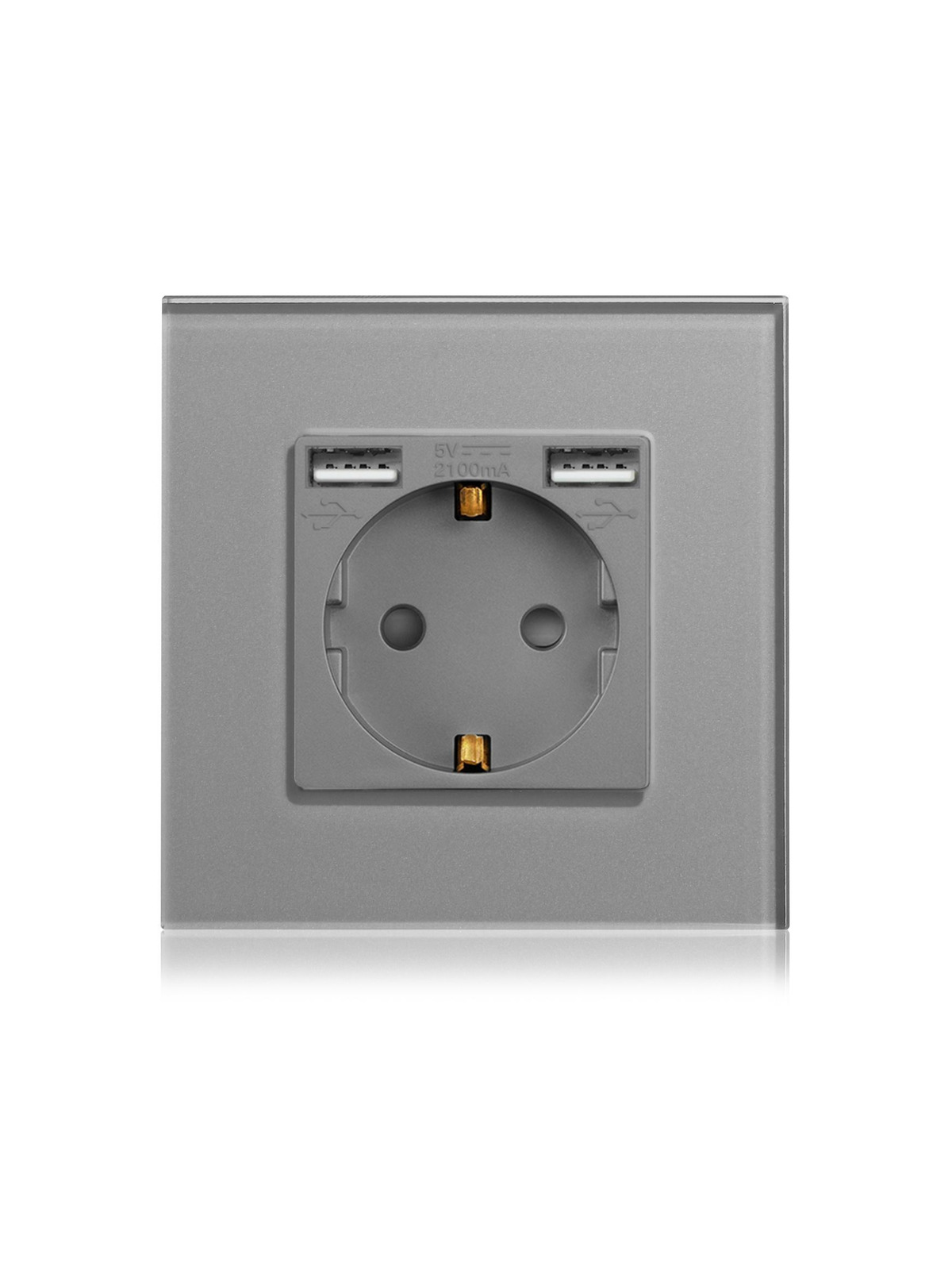 Купить Розетка электрическая с Usb AA, 1 пост 16А, рамка 86х86 стекло, цвет серый в интернет-магазине Mvava.ru