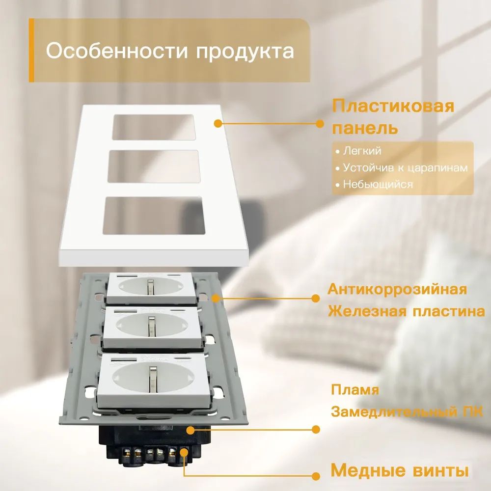 Купить Розетка электрическая 3 поста, с Usb/Type-C АC, рамка 228х86мм пластик, цвет белый в интернет-магазине Mvava.ru