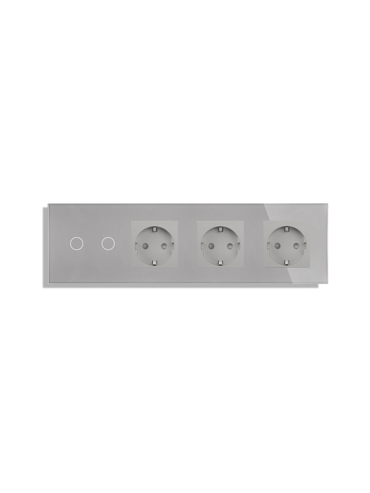 Купить Сенсорный выключатель с розеткой 2кл. 3 розетки, 4 поста (2G+3EU) стекло 299х86мм цвет серый в интернет-магазине Mvava.ru