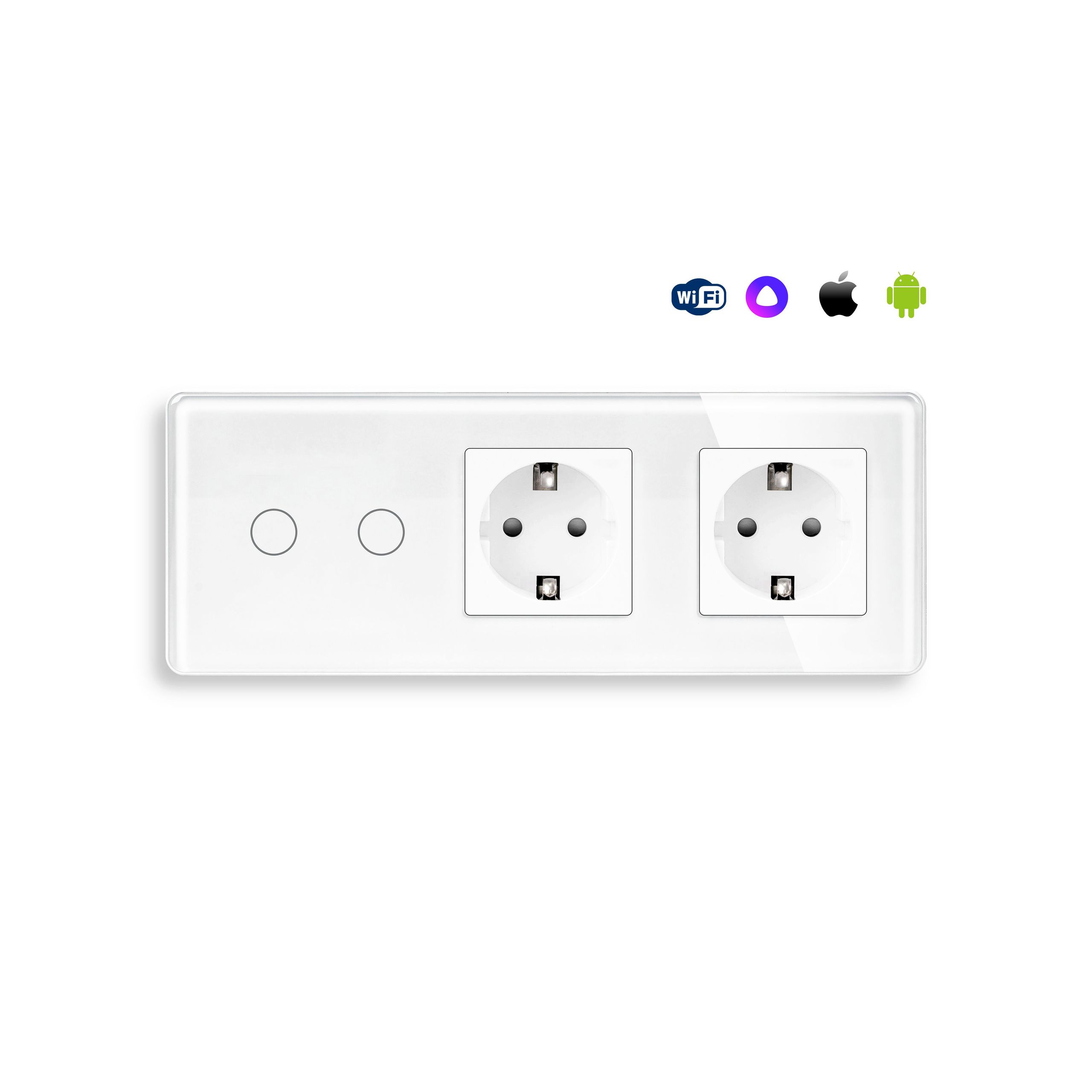 Купить Сенсорный выключатель WiFi с нулем 2кл. 2розетки 3поста (2G+2EU) стекло 2.5D 228х86мм цвет белый в интернет-магазине Mvava.ru