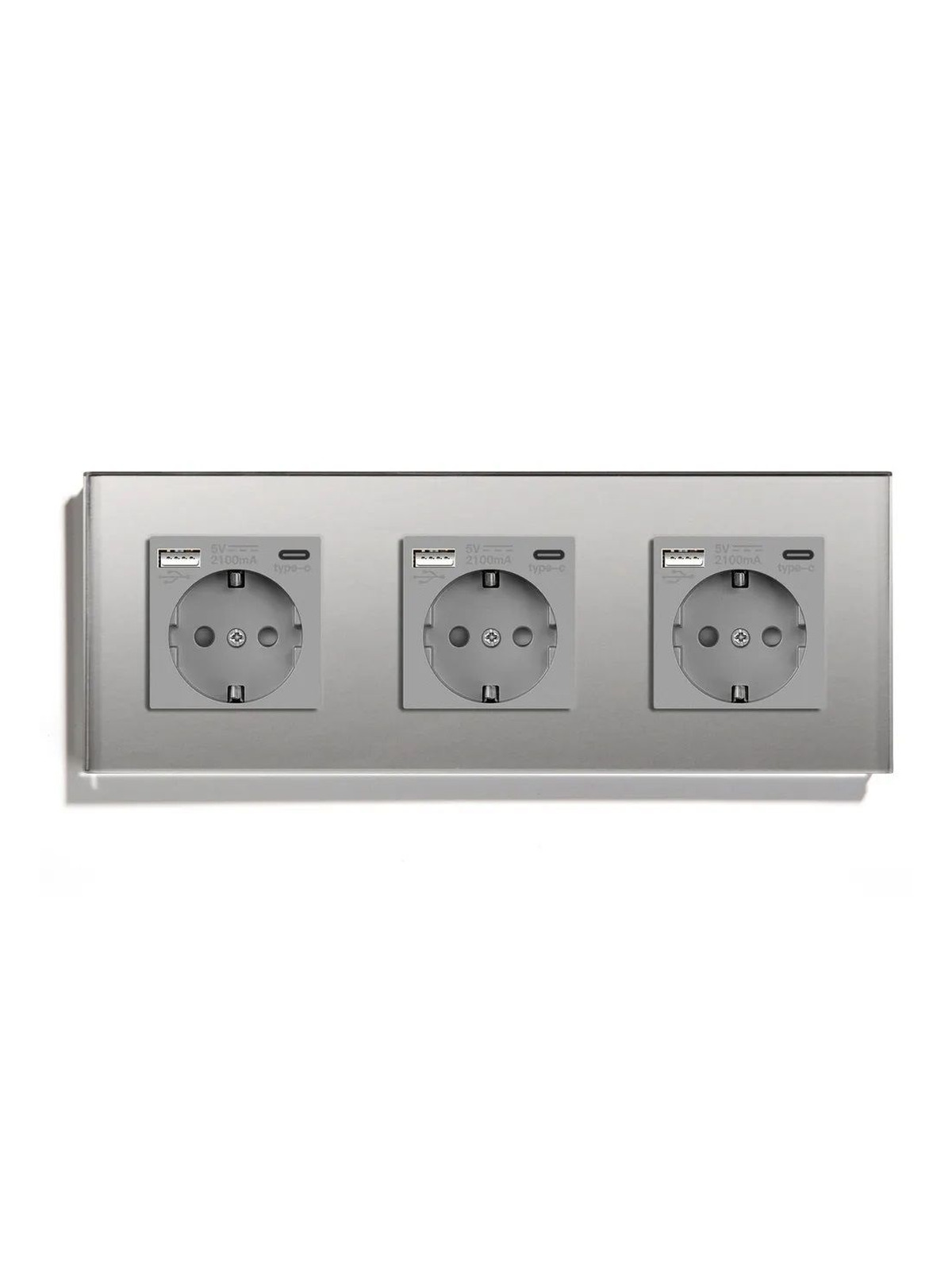 Купить Розетка электрическая 3 поста АC, зарядка 10W, стекло 228х86 мм, цвет серый в интернет-магазине Mvava.ru