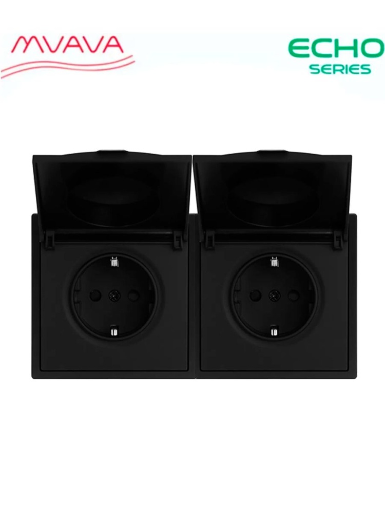 Купить Розетка с крышкой echo 2 поста 16А, пластик, цвет черный в интернет-магазине Mvava.ru