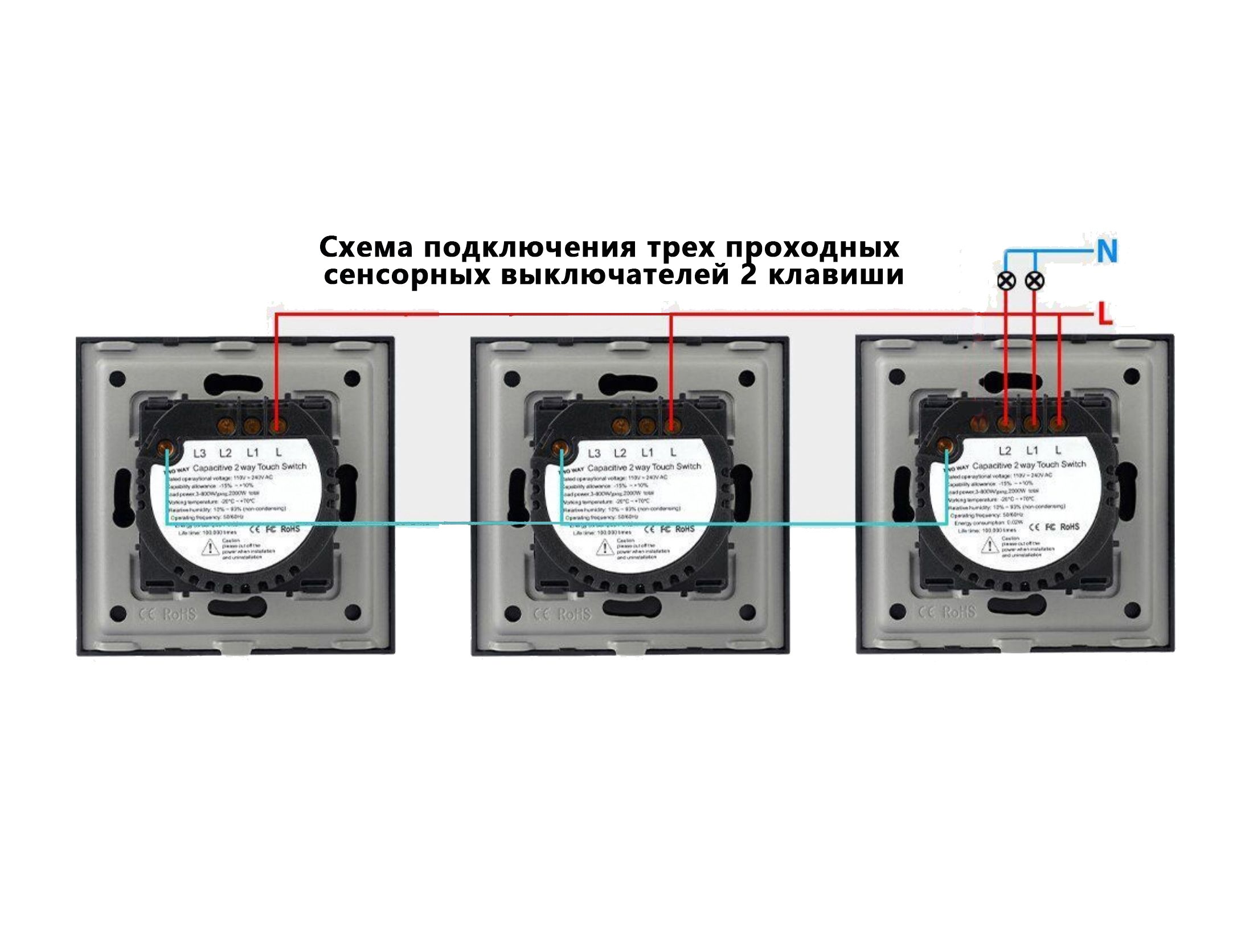 Купить Сенсорный модуль, 2 клавиши проходной/перекрестный (без панели) в интернет-магазине Mvava.ru