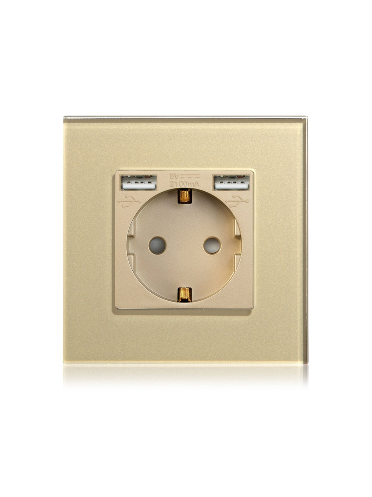 Купить Розетка электрическая с Usb AA, 1 пост 16А, рамка 86х86 стекло, цвет золотой в интернет-магазине Mvava.ru