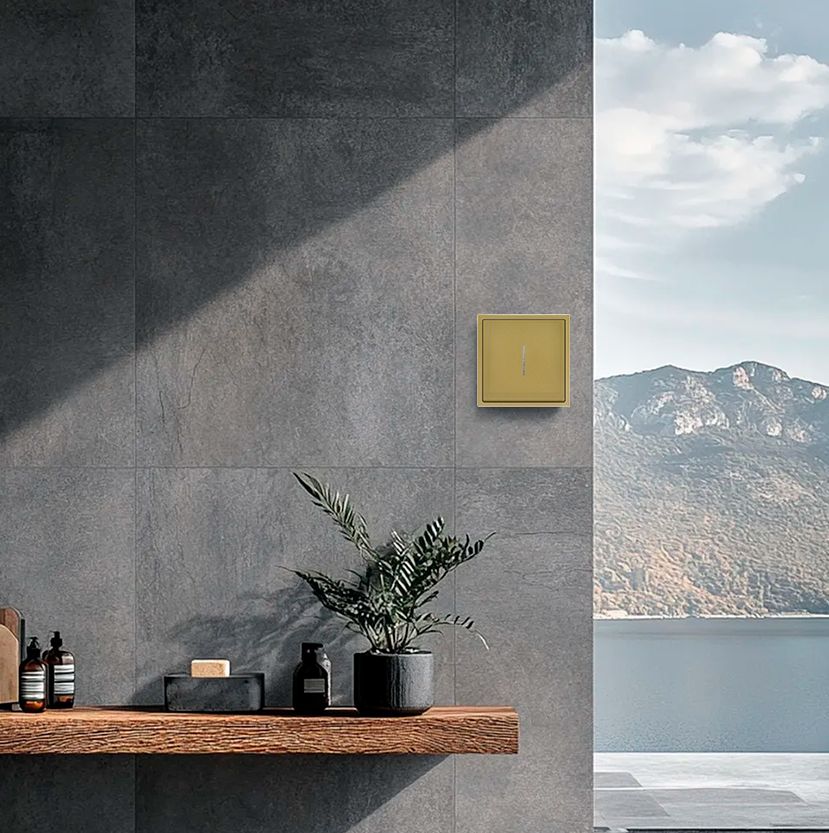 Купить Выключатель echo с подсветкой, 1 клавиша, 1 пост, рамка пластик 81х81мм цвет золотой в интернет-магазине Mvava.ru