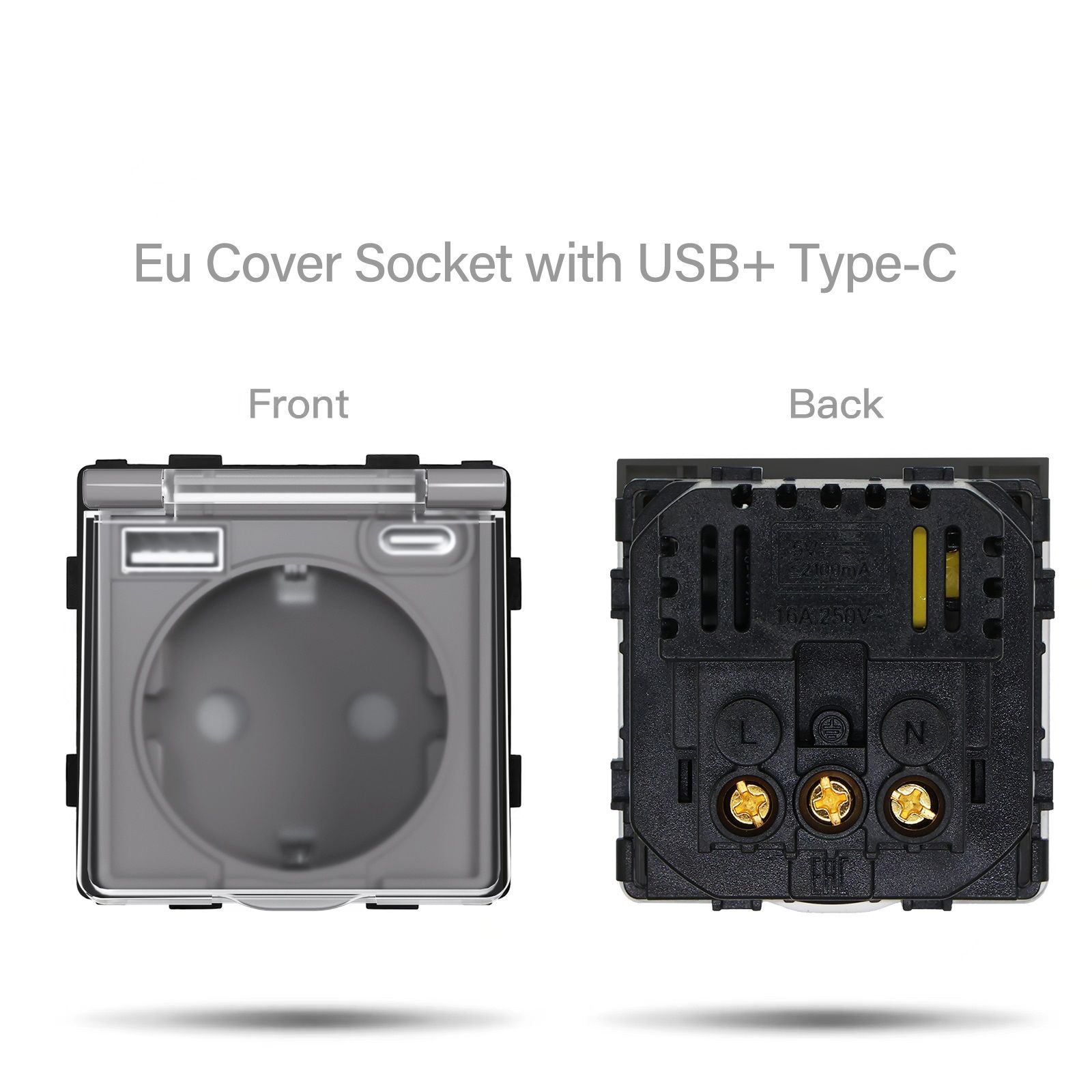 Купить Розетка c крышкой, Usb/Type-C 1 пост 16А рамка 86х86мм стекло, цвет серый в интернет-магазине Mvava.ru