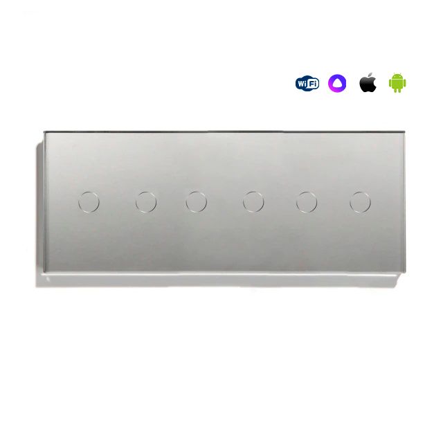 Купить Сенсорный выключатель WiFi 6 клавиш 3 поста (2G+2G+2G) стекло 228х86мм цвет серый в интернет-магазине Mvava.ru