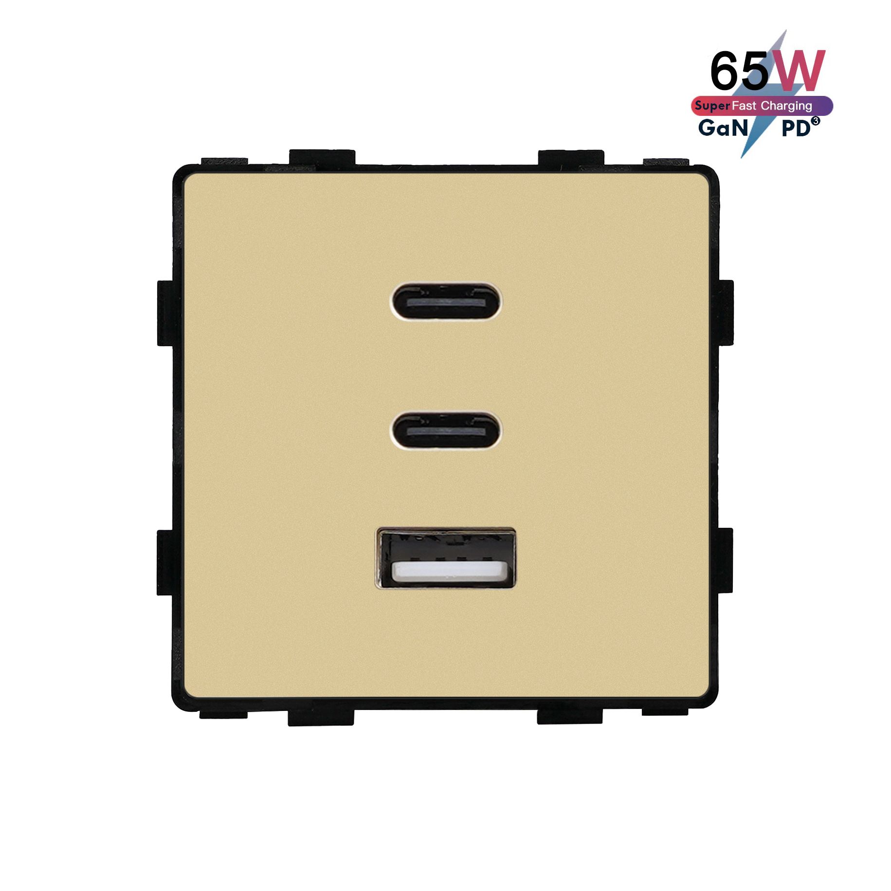 Купить Механизм розетки (без рамки) 3Usb C+C+A, быстрая зарядка 65Вт, цвет золотой в интернет-магазине Mvava.ru