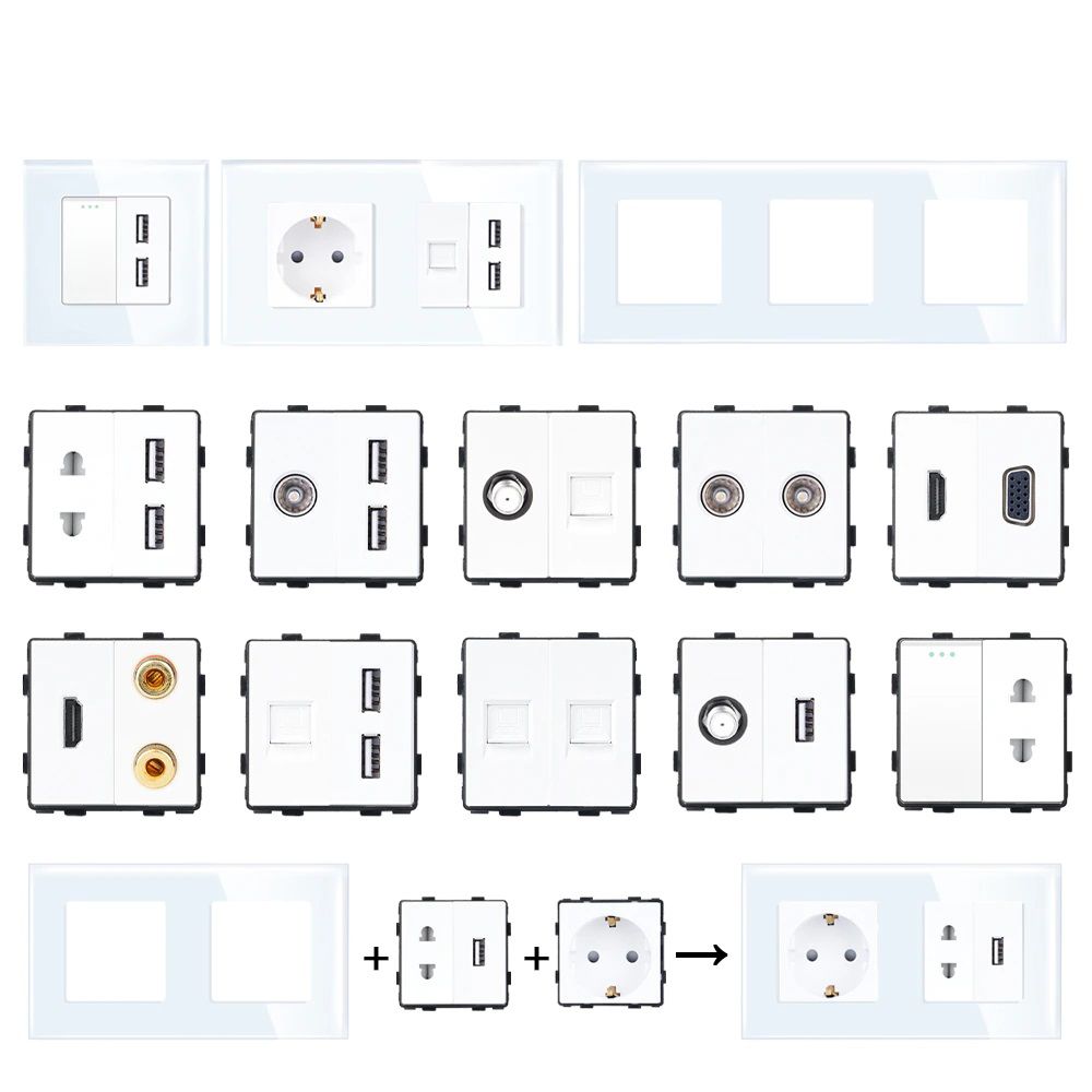Купить Розетка электрическая 1 пост MVAVA, рамка стекло 86х86мм, цвет белый в интернет-магазине Mvava.ru
