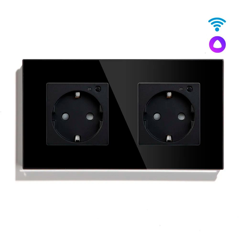 Купить Розетка Wi-fi 2 поста, 16А рамка стекло 86х86мм цвет черный в интернет-магазине Mvava.ru
