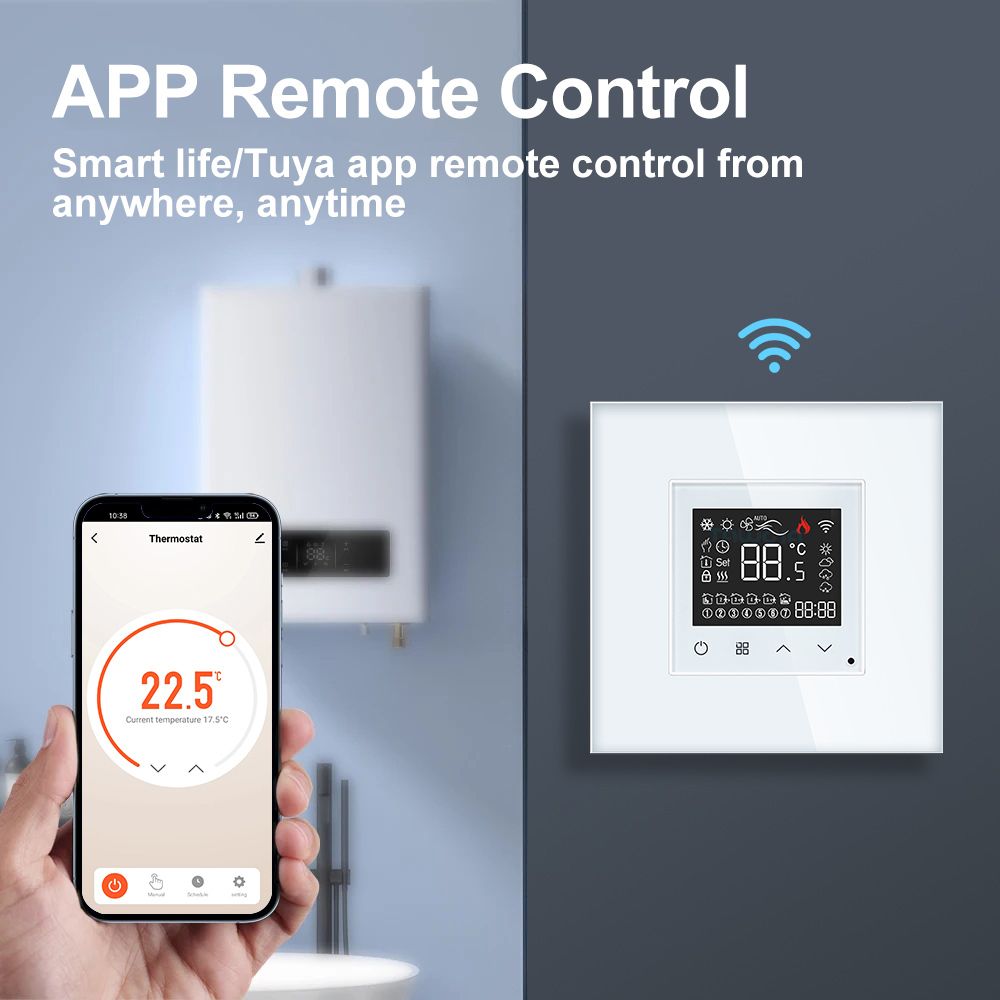 Купить Сенсорный Wi-Fi терморегулятор/термостат, с Алисой, рамка 86х86мм стекло 2.5D, цвет белый в интернет-магазине Mvava.ru