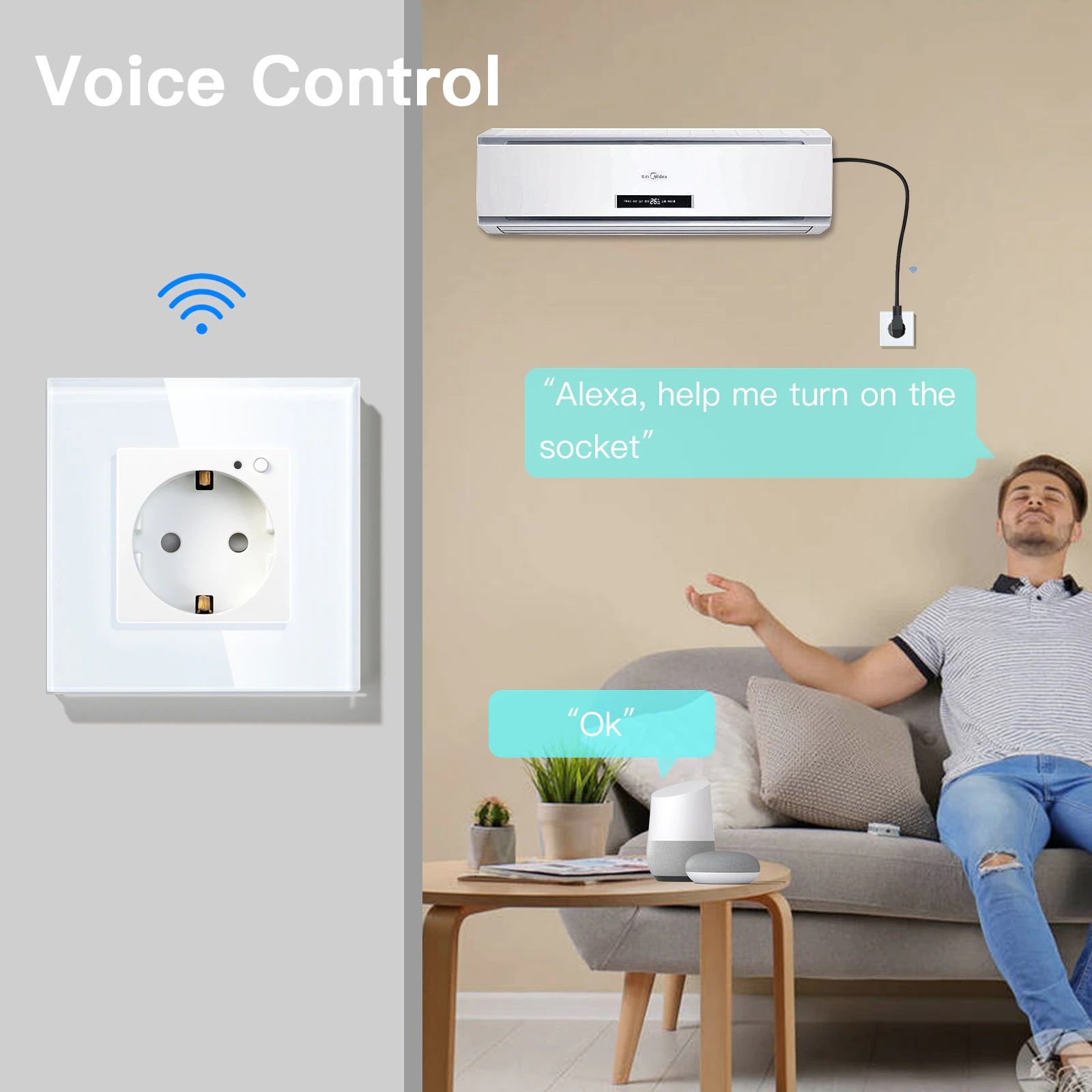 Купить Розетка Wi-FI 1 пост, 16А рамка стекло 86х86мм цвет серый в интернет-магазине Mvava.ru