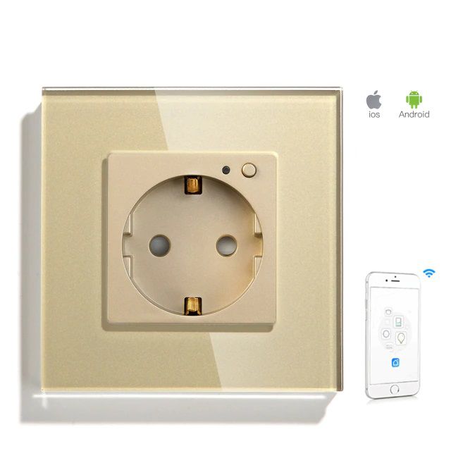 Купить Розетка Wi-FI 1 пост, 16А рамка стекло 86х86мм цвет золотой в интернет-магазине Mvava.ru