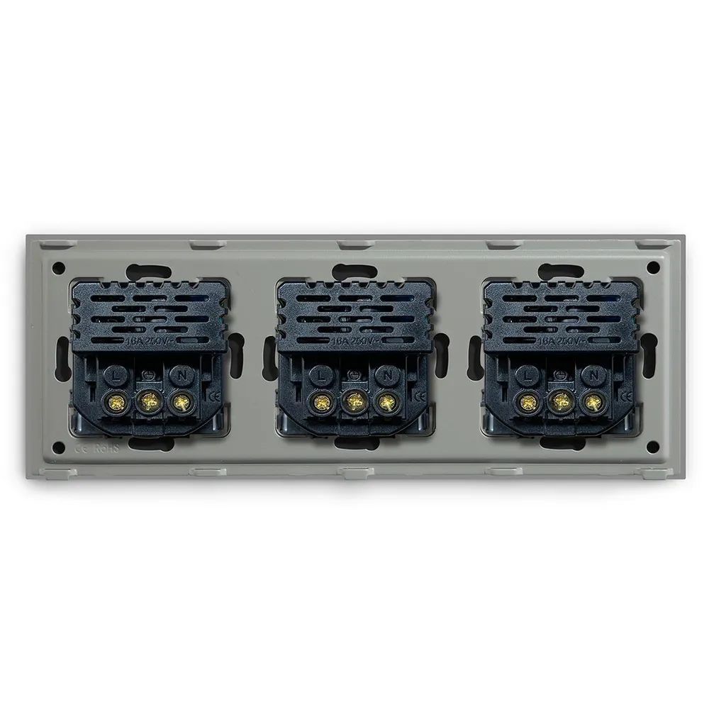 Купить Розетка электрическая 3 поста АC, быстрая зарядка 20W, стекло 228х86 мм, цвет серый в интернет-магазине Mvava.ru