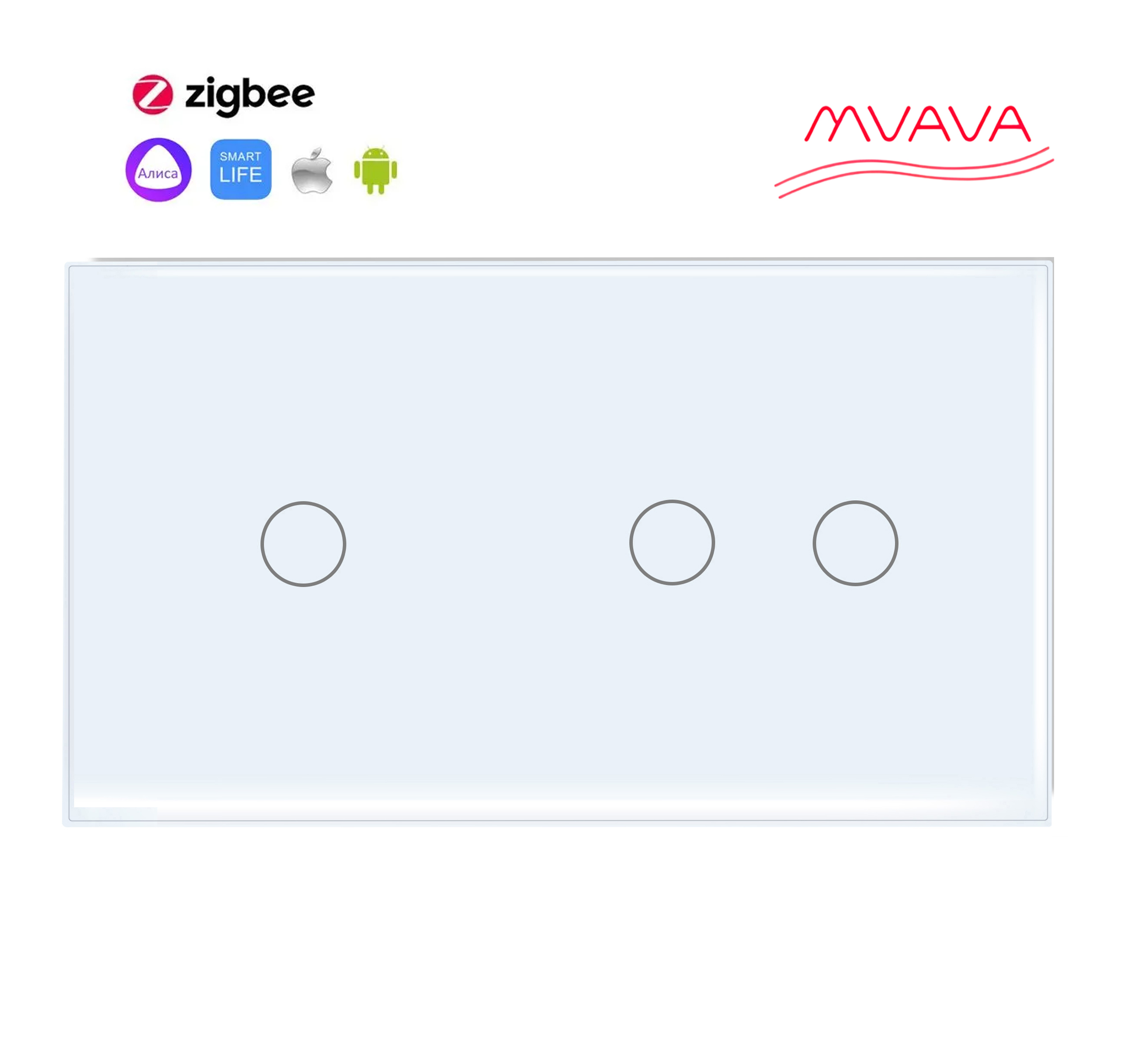 Купить Сенсорный выключатель ZigBee MVAVA 3 кл. 2 поста (1G+2G) стекло 157х86мм цвет белый в интернет-магазине Mvava.ru