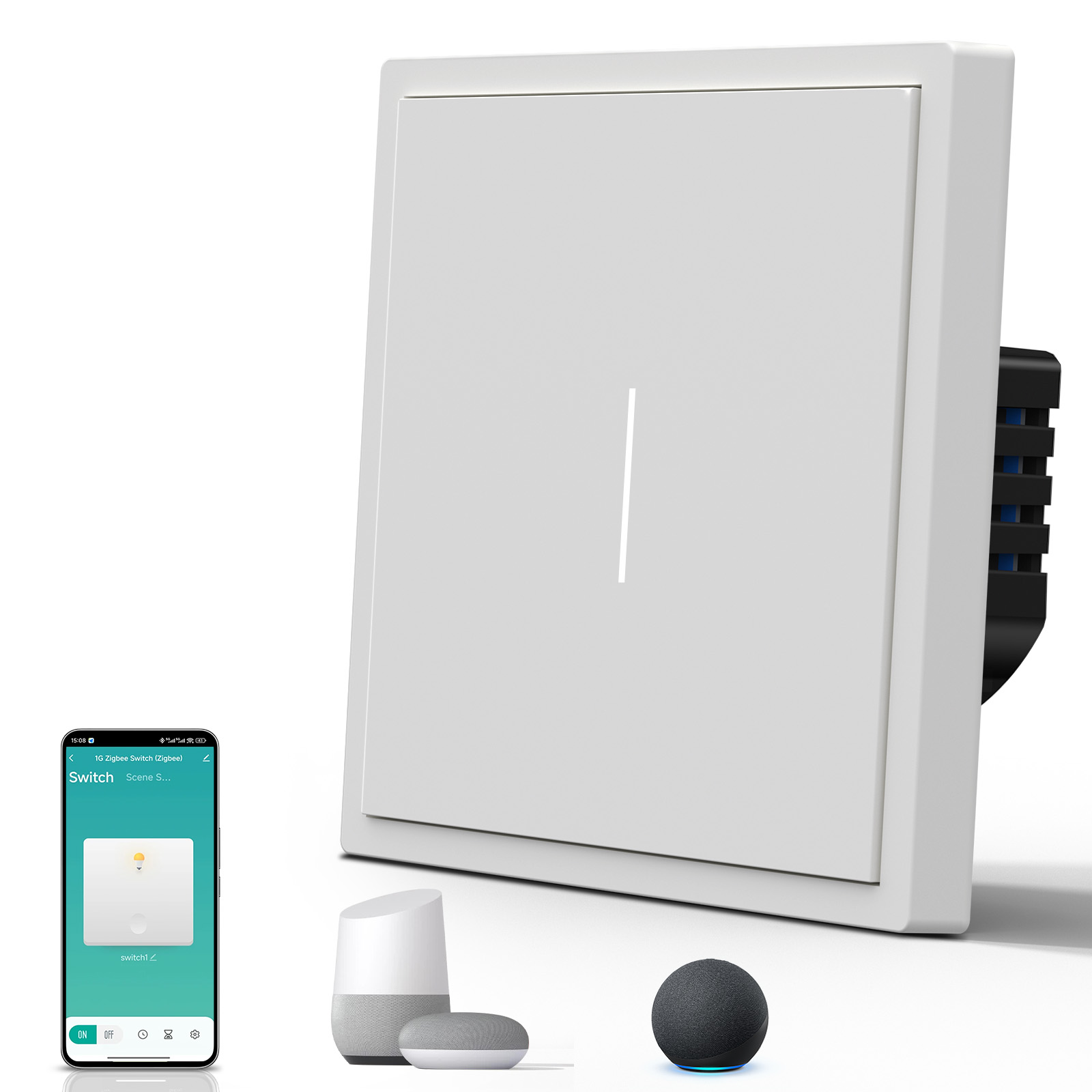 Умный выключатель Wi-Fi Scale, 1кл, 1 пост, рамка 86x86 мм, Алиса, цвет белый MVAVA