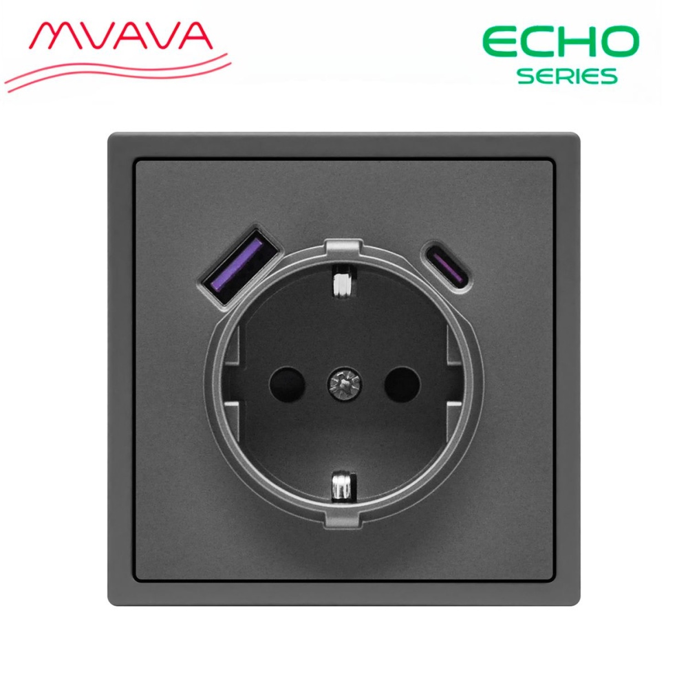 Купить Розетка электрическая echo 1 пост с Usb/Type-C АC, быстрая зарядка 20W, цвет серый в интернет-магазине Mvava.ru
