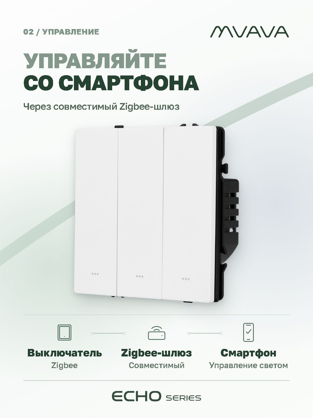 Купить Выключатель ZigBee Echo Smart Алиса, нажимной, 3 клавиши, с нулем, без рамки, белый в интернет-магазине Mvava.ru