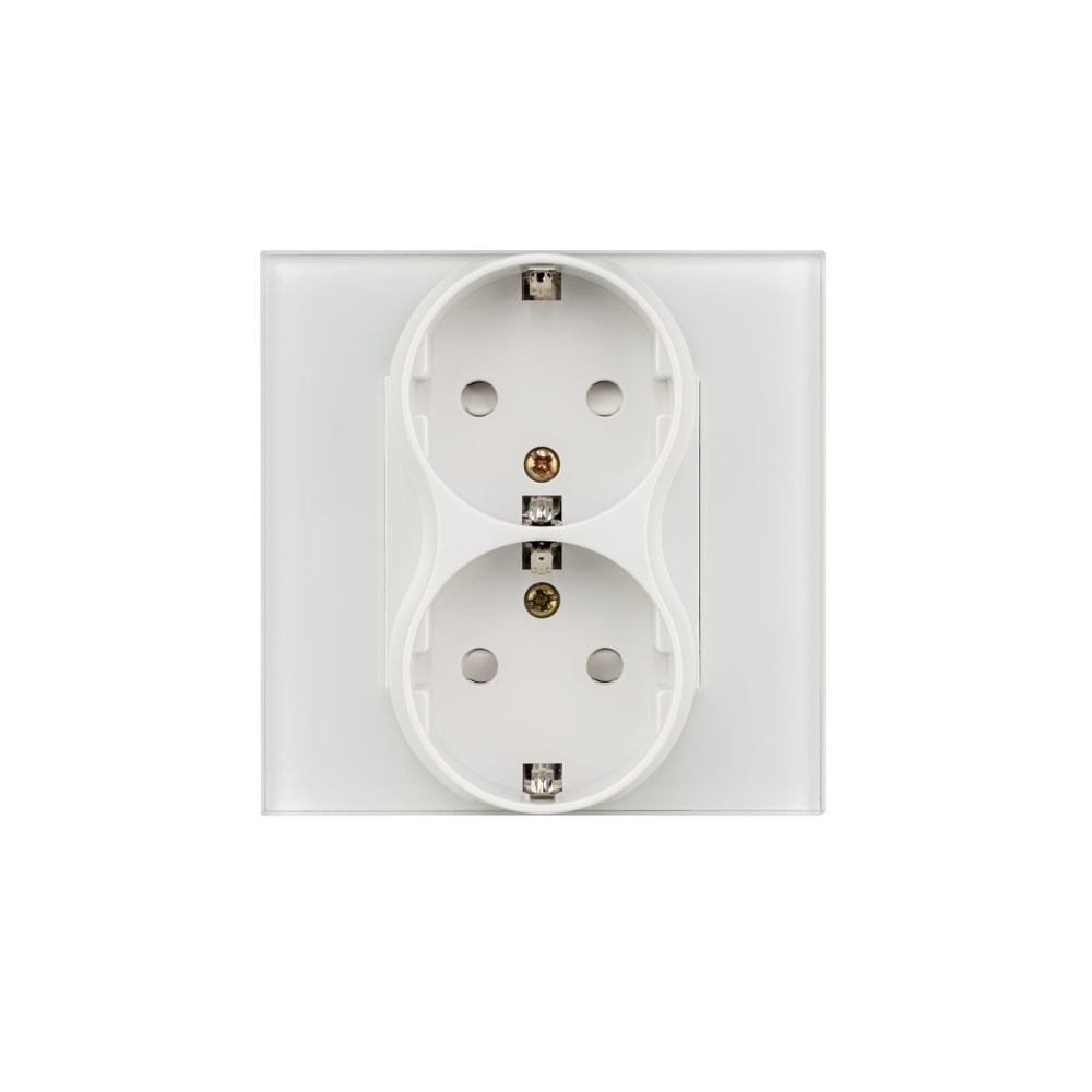 Купить Розетка двойная 1 пост 16А, рамка 86х86мм стекло, цвет белый в интернет-магазине Mvava.ru