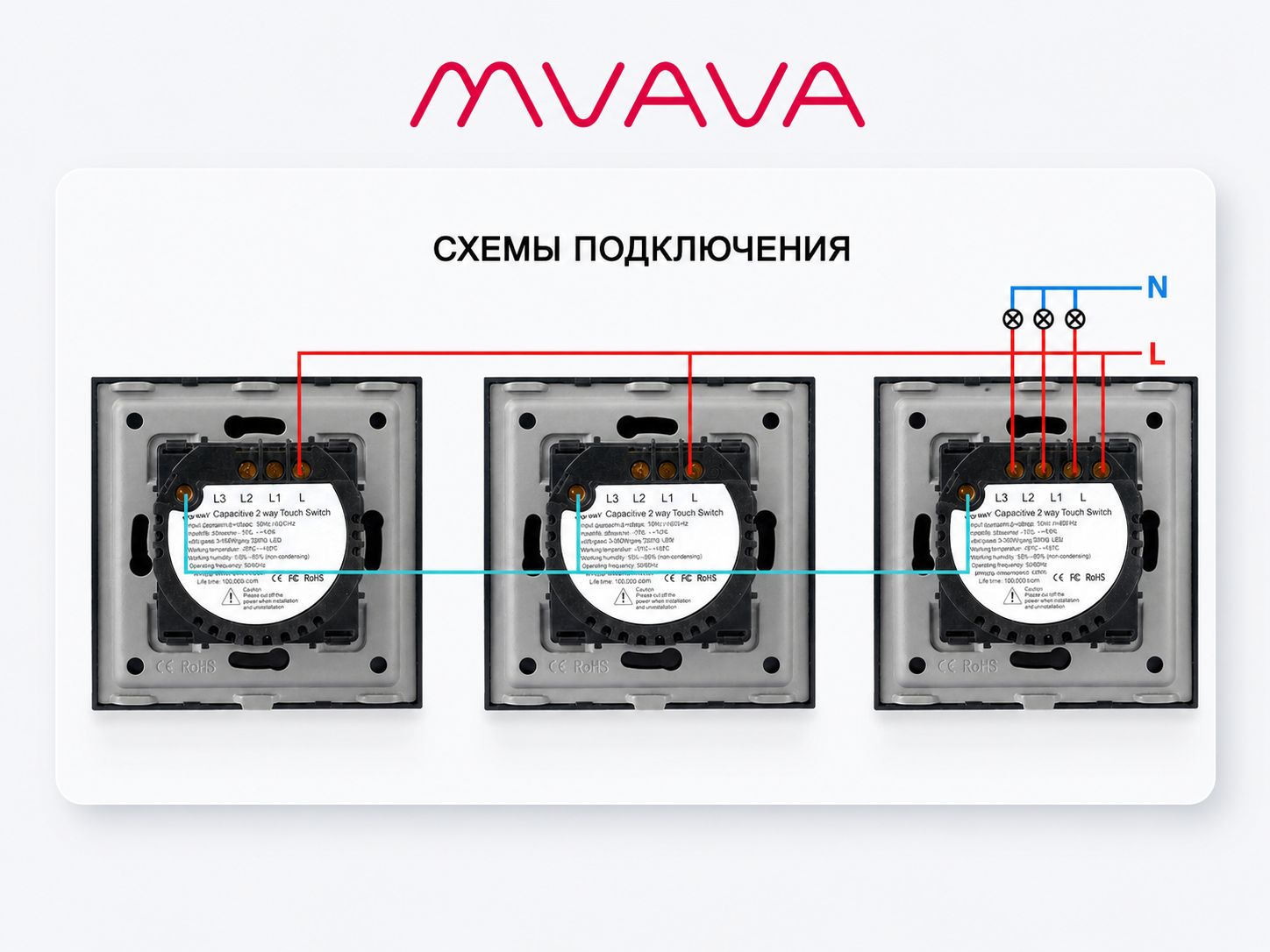 Купить Сенсорный модуль, 3 клавиши проходной (без панели) в интернет-магазине Mvava.ru