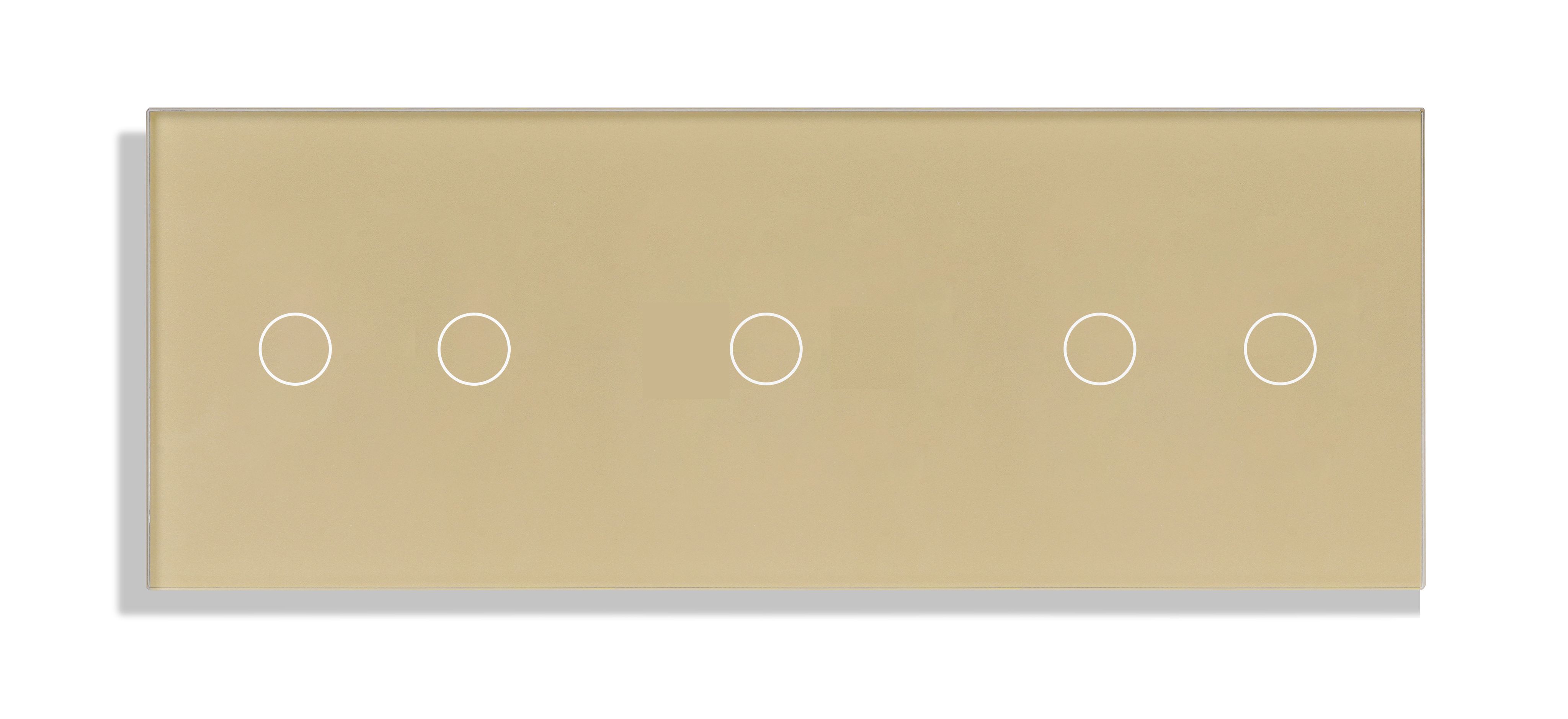 Купить Панель MVAVA, 3 поста, 5 клавиш (2К+1К+2К), 228×86 мм, стекло, золотая в интернет-магазине Mvava.ru