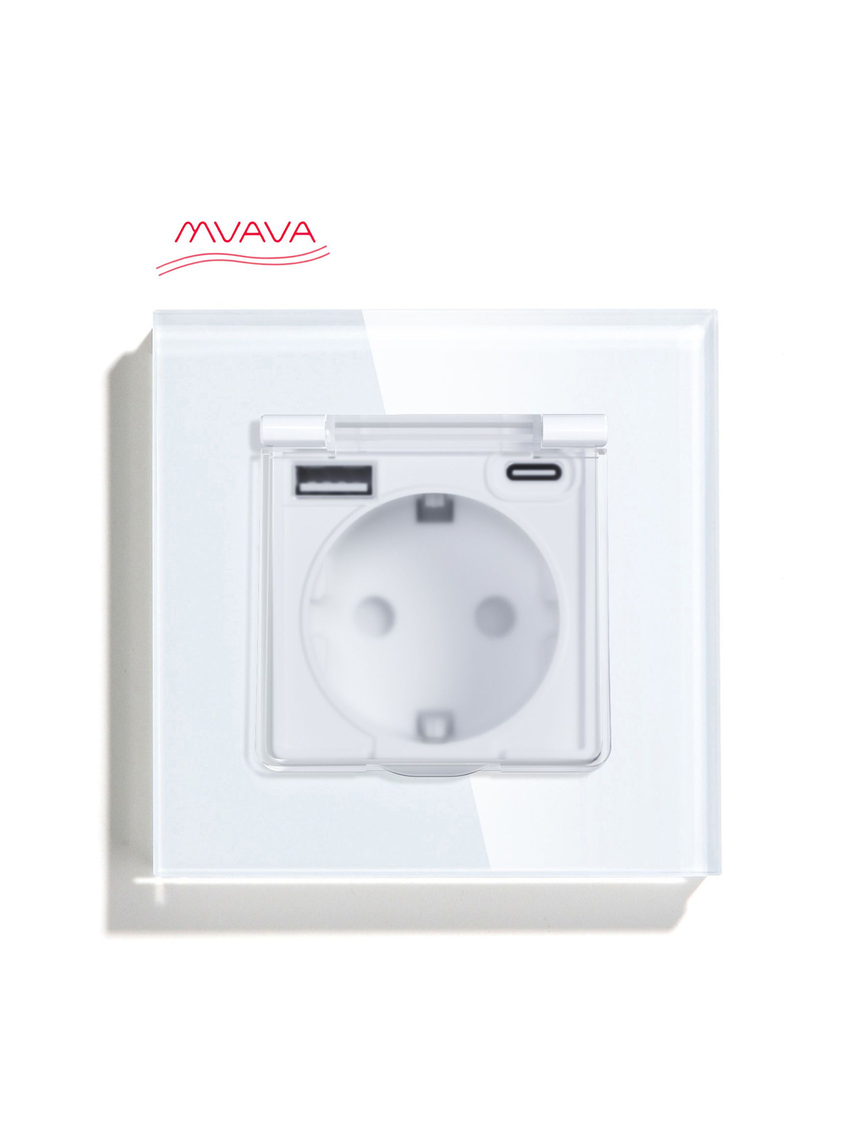 Купить Розетка c крышкой, Usb/Type-C 1 пост 16А рамка 86х86мм стекло, цвет белый в интернет-магазине Mvava.ru