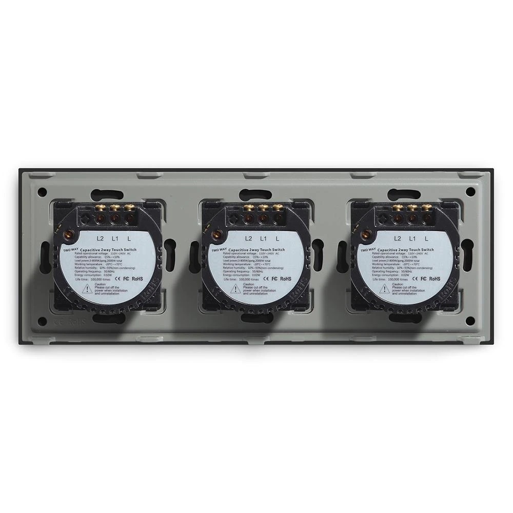 Купить Сенсорный выключатель 6 клавиш, 3 поста (2G+2G+2G) стекло 2.5D 228х86мм цвет серый в интернет-магазине Mvava.ru