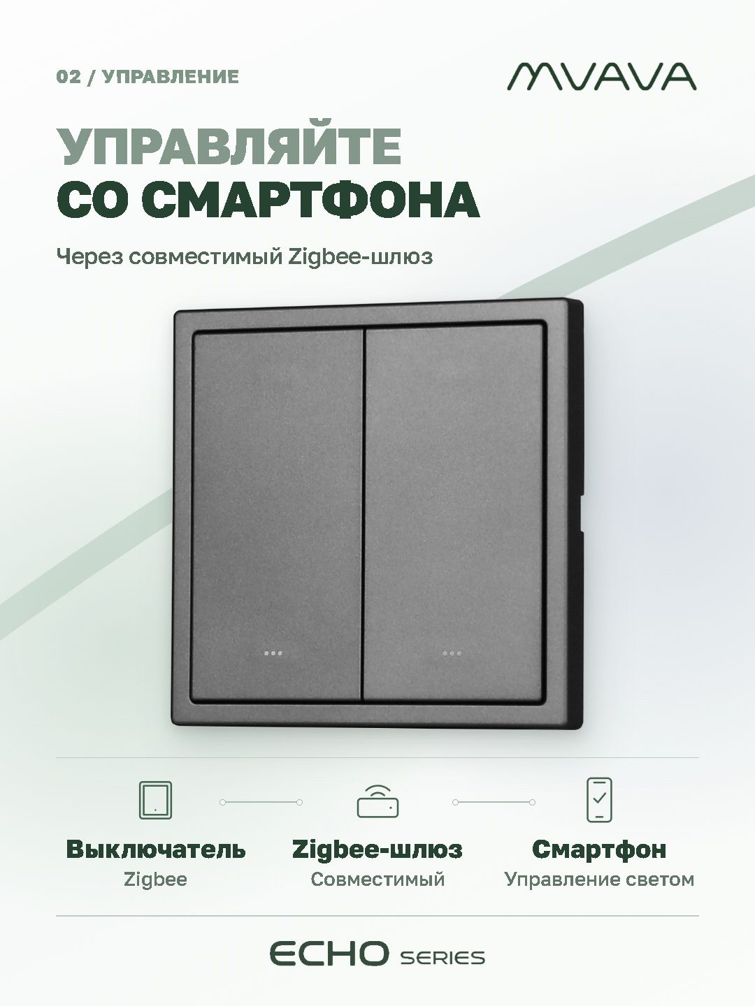 Купить Выключатель ZigBee Echo Smart Алиса, нажимной, 2 клавиши, с нулем, с рамкой 81×81 мм, серый в интернет-магазине Mvava.ru