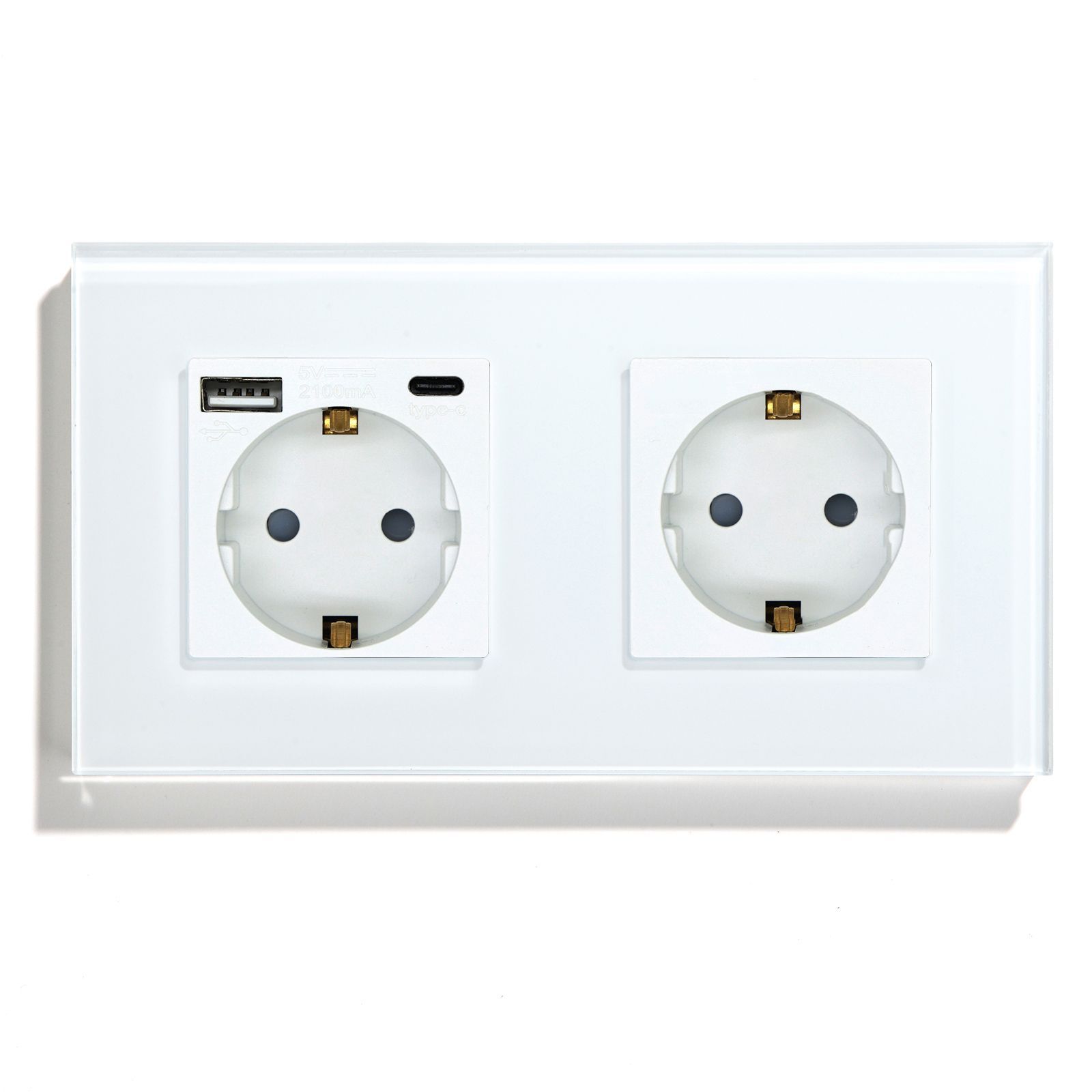 Купить Розетка электрическая 2 поста EU/AC, зарядка 10W, стекло 157х86 мм, цвет белый в интернет-магазине Mvava.ru
