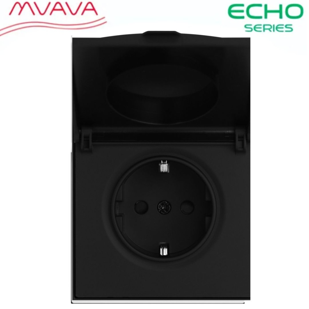 Купить Механизм розетки с крышкой echo (без рамки) 16А, цвет черный в интернет-магазине Mvava.ru