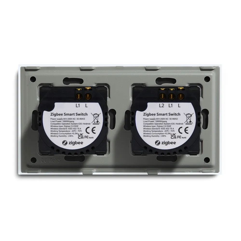 Купить Сенсорный выключатель ZigBee MVAVA 3 кл. 2 поста (2G+1G) стекло 157х86мм цвет белый в интернет-магазине Mvava.ru