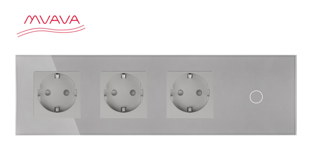 Купить Сенсорный выключатель с розеткой 3 р.1 клавиша, 3 поста (3EU+1G) стекло299х86мм цвет серый в интернет-магазине Mvava.ru