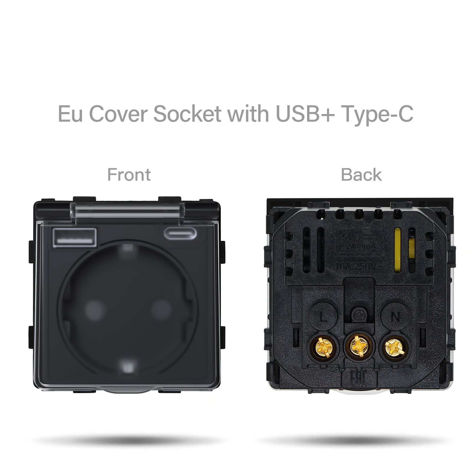 Купить Розетка c крышкой, Usb/Type-C 2 пост 16А рамка 157х86мм стекло, цвет черный в интернет-магазине Mvava.ru