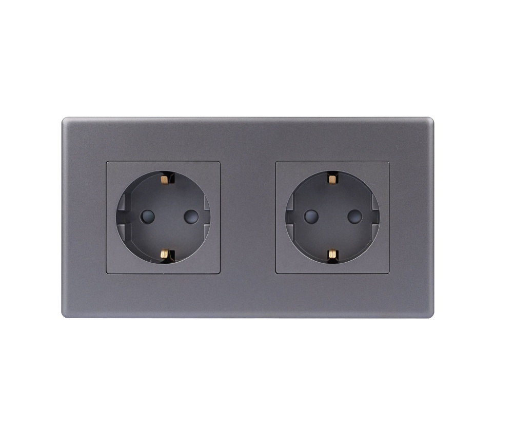 Купить Розетка электрическая 2 поста 16А, рамка157х86мм пластик, цвет серый в интернет-магазине Mvava.ru
