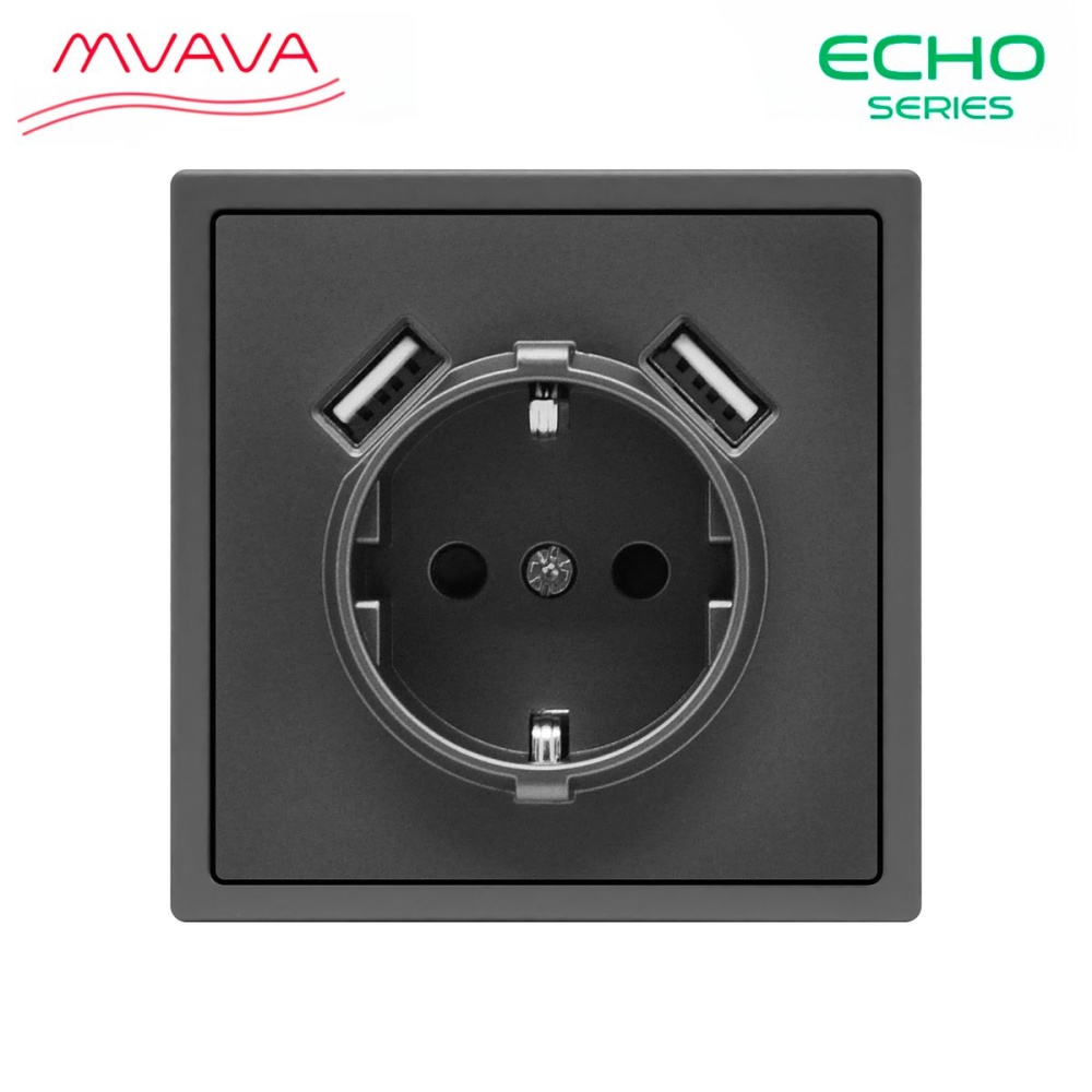 Купить Розетка echo с Usb АА 10W, 1 пост 16А, рамка пластик 81х81, цвет серый в интернет-магазине Mvava.ru