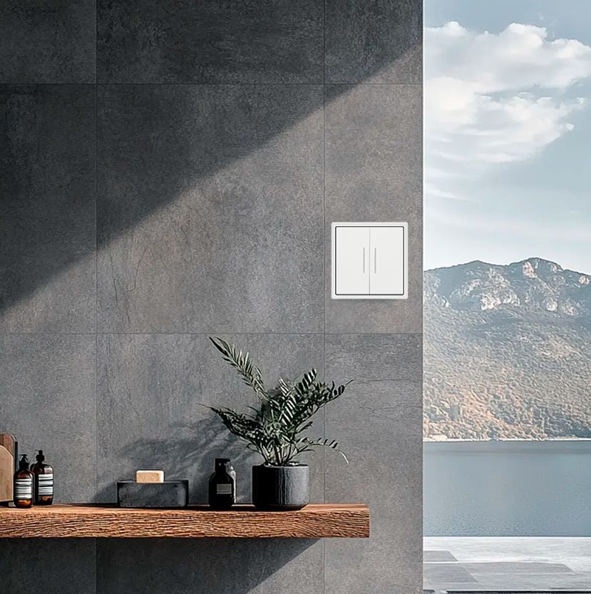 Купить Выключатель echo с подсветкой, 2 клавиши, 1 пост, рамка пластик 81х81мм цвет белый в интернет-магазине Mvava.ru