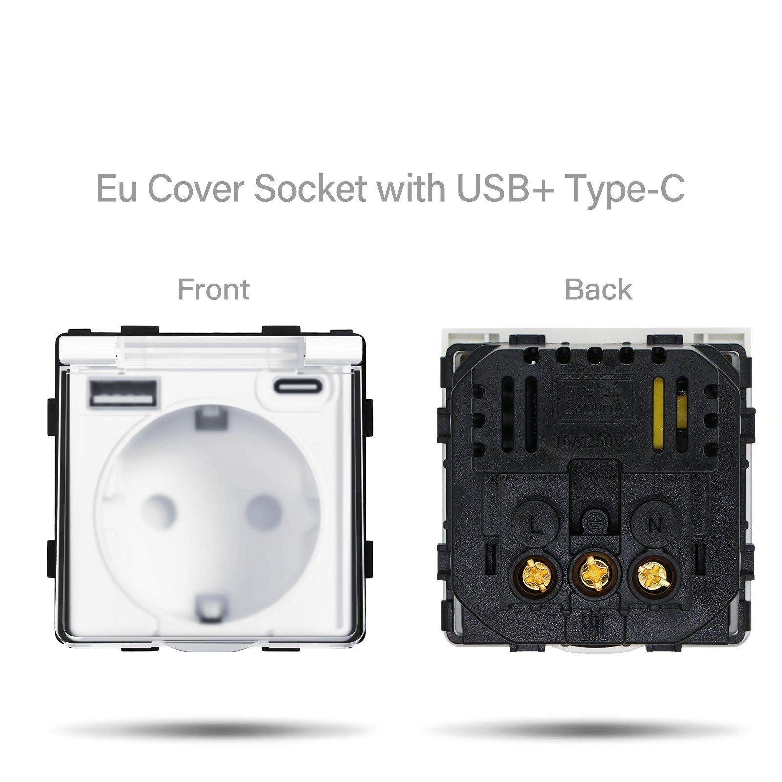 Купить Розетка c крышкой, Usb/Type-C 20w 1 пост 16А рамка 86х86мм стекло, цвет белый в интернет-магазине Mvava.ru