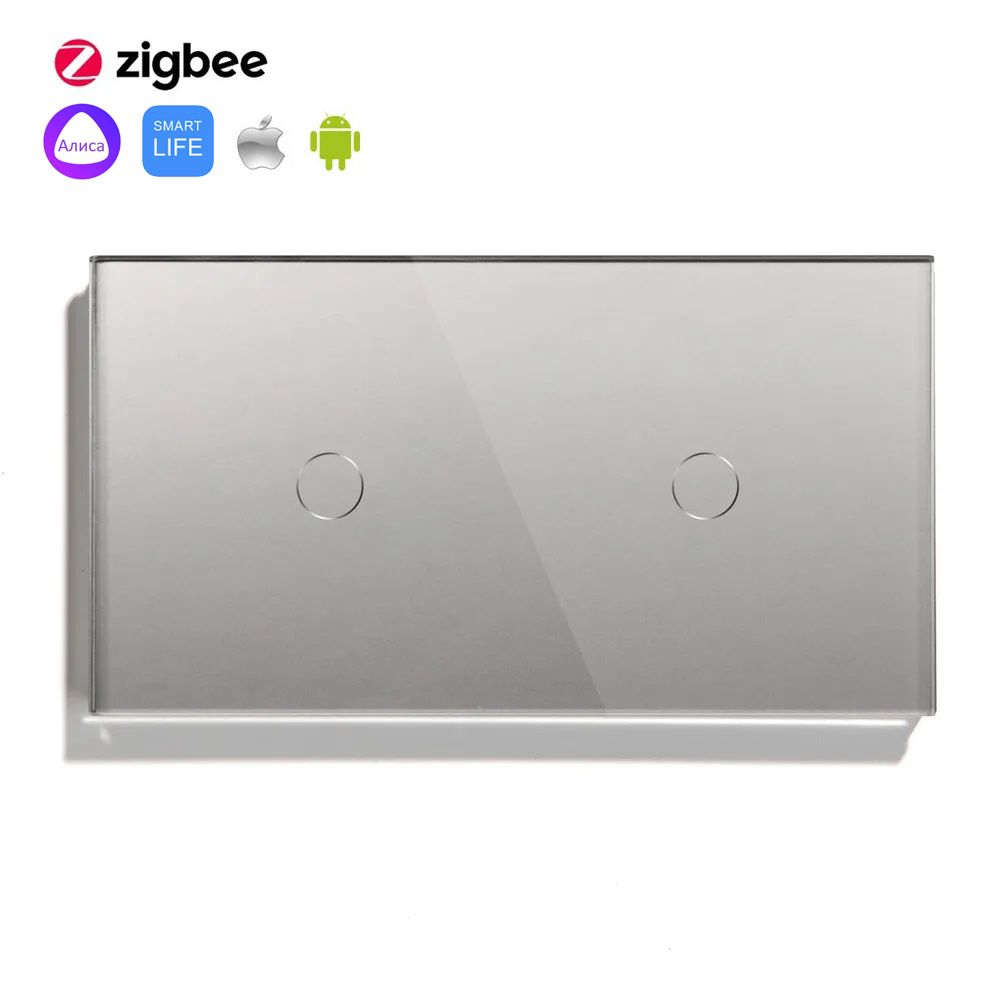 Купить Сенсорный выключатель ZigBee MVAVA 2 кл. 2 поста (1G+1G) стекло 157х86мм цвет серый в интернет-магазине Mvava.ru