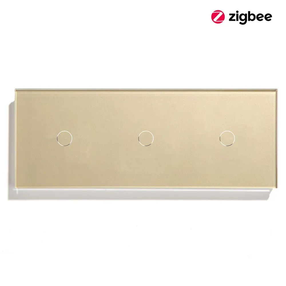 Купить Сенсорный выключатель ZigBee MVAVA, 3 кл. 3 поста (1G+1G+1G) стекло 228х86мм цвет золотой в интернет-магазине Mvava.ru