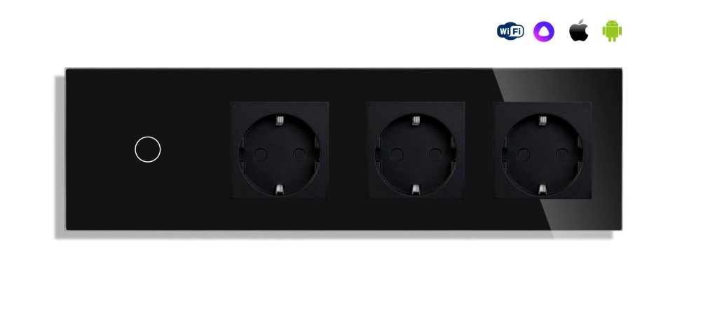 Купить Сенсорный выключатель ZigBee MVAVA 2 кл. 3 розетки 3 поста (2G+3EU) стекло 299х86мм цвет черный в интернет-магазине Mvava.ru