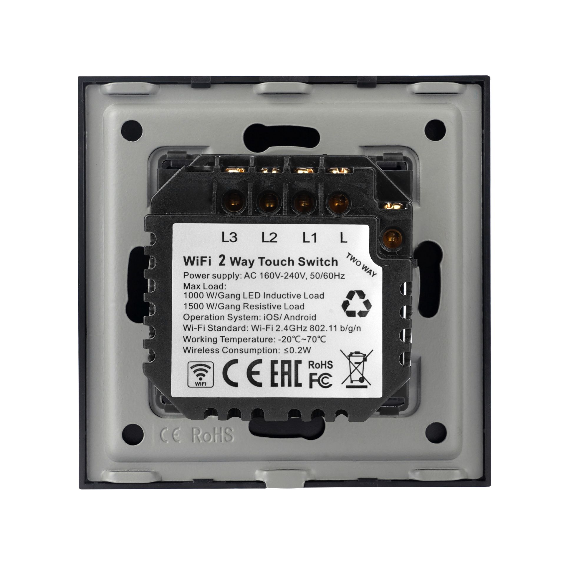 Купить Cенсорный выключатель проходной Wi-Fi, 3 клавиши, стекло 86х86мм цветт серый в интернет-магазине Mvava.ru