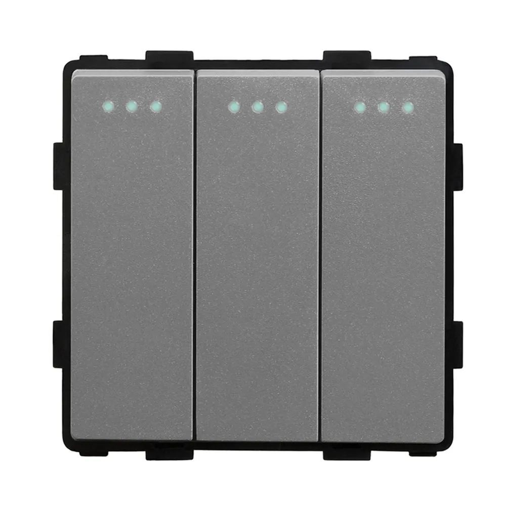 Купить Выключатель с самовозвратом, 3 клавиши, (без рамки) цвет серый в интернет-магазине Mvava.ru